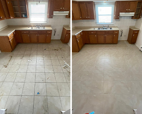 Kitchen Floor Before and After a Tile Cleaning in Lake Forest