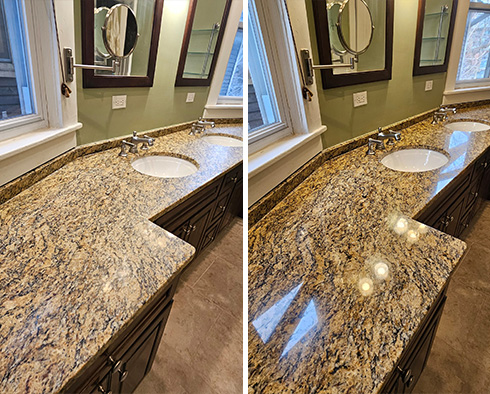 Countertop Before and After a Stone Polishing in Chicago, IL
