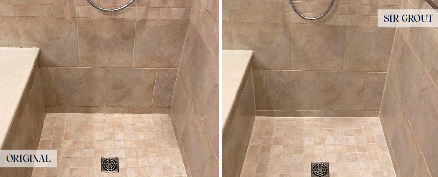 Tile Shower Before and After a Grout Cleaning in Lakeview