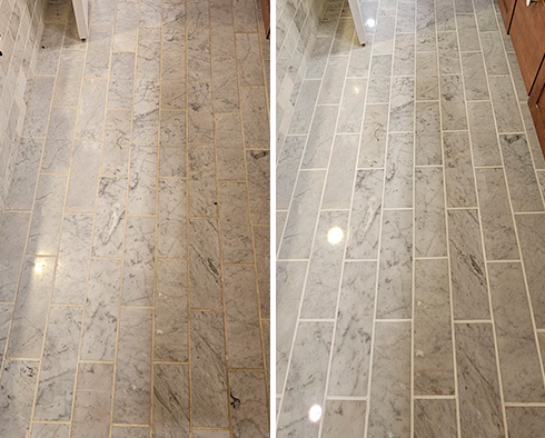 Bathroom Floor Before and After a Stone Polishing in Chicago