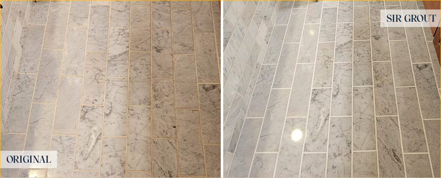 Bathroom Floor Before and After a Stone Polishing in Chicago