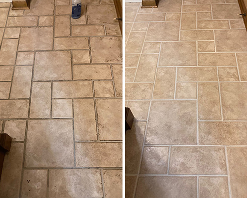 Tile Floor Before and After Our Hard Surface Restoration Services in Chicago