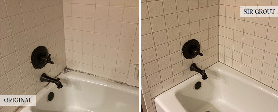 Shower Seams Before and After Our Hard Surface Restoration Services in Chicago