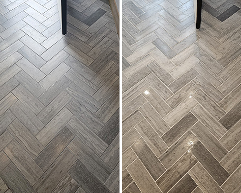 Floor Before and After a Stone Honing in Chicago, IL