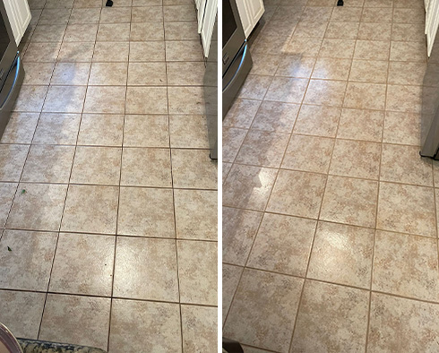 Kitchen Floor Before and After a Grout Cleaning in Chicago