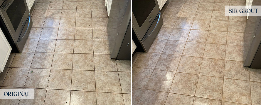 Kitchen Floor Before and After a Grout Cleaning in Chicago