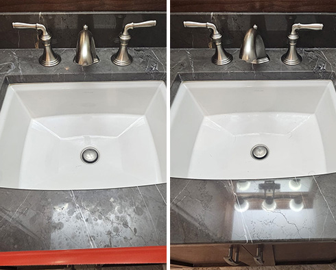 Marble Vanity Before and After a Stone Honing in Lake Villa, IL