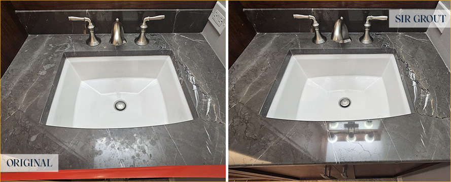 Marble Vanity Before and After a Stone Honing in Lake Villa, IL