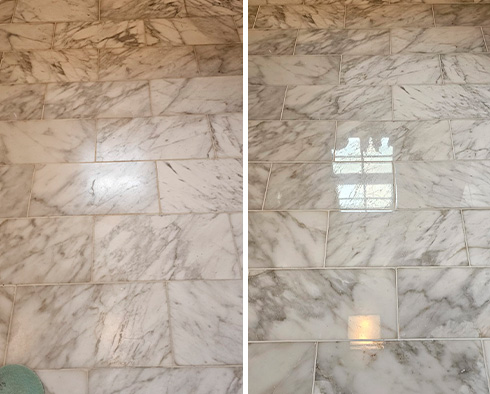 Floor Before and After a Stone Polishing in Chicago, IL