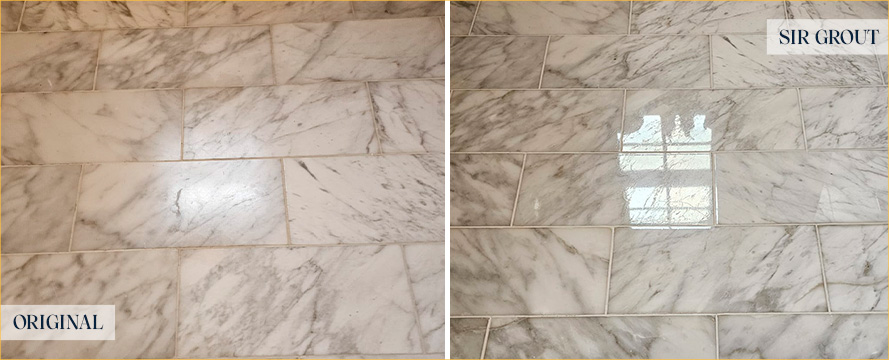 Marble Floor Before and After a Stone Polishing in Chicago, IL