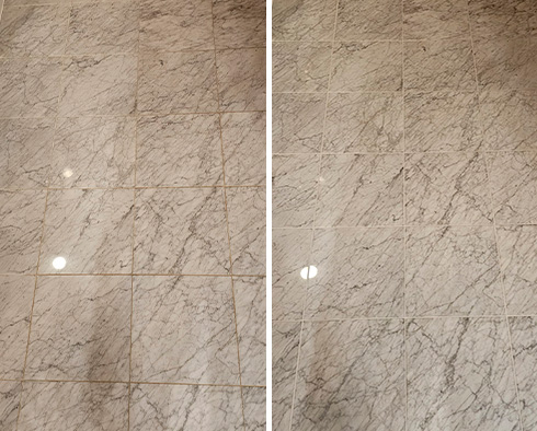 Floor Before and After a Grout Recoloring in Chicago, IL