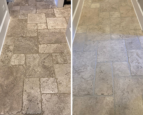 Living Room Floor Before and After a Stone Cleaning in Avondale