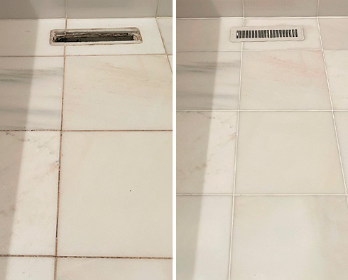 Floor Before and After a Grout Cleaning in Vernon Hills, IL