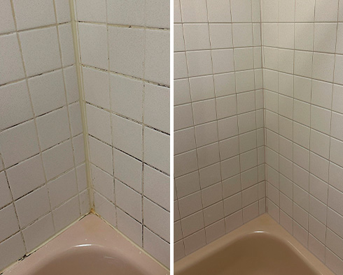 Shower Walls Before and After a Grout Sealing in Chicago